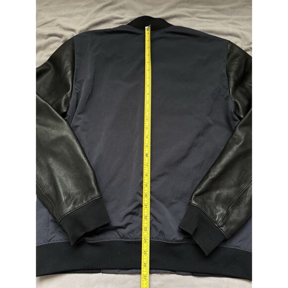 Theory Men’s Navy Nylon/Black Lamb Leather Sleeve Jacket Bomber RN#98406, Size L - Picture 11 of 11